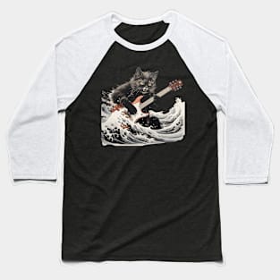 Cat guitar Kanagawa Wave Baseball T-Shirt